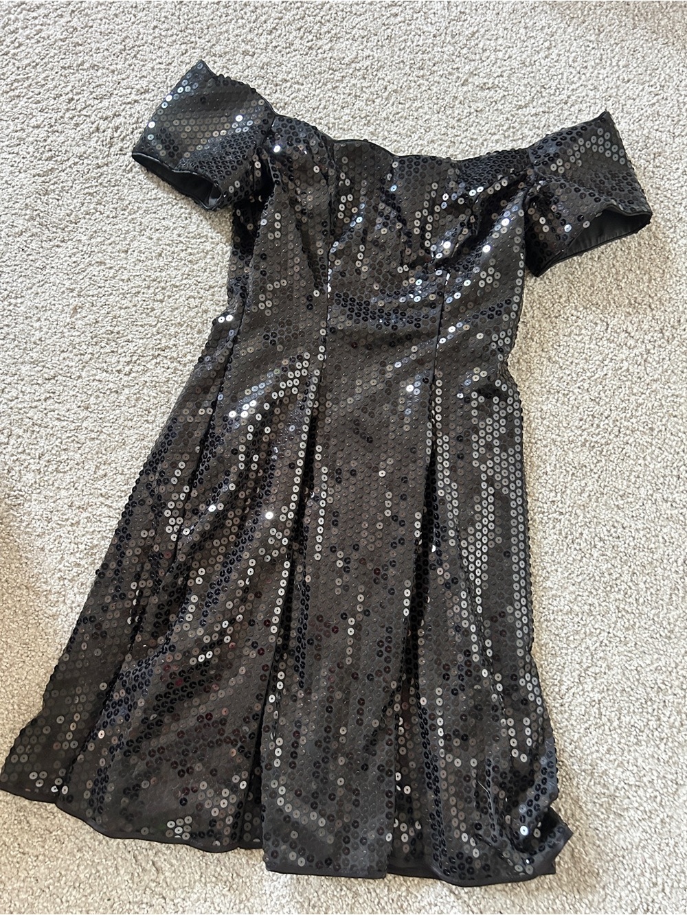 Black Off-Shoulder Sequin Midi Dress